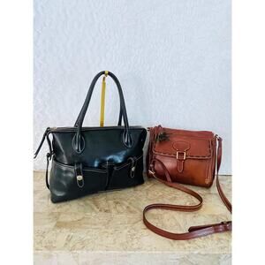 lot of 2 DOONEY AND BOURKE Florentine leather black/whiskey small shoulder bag